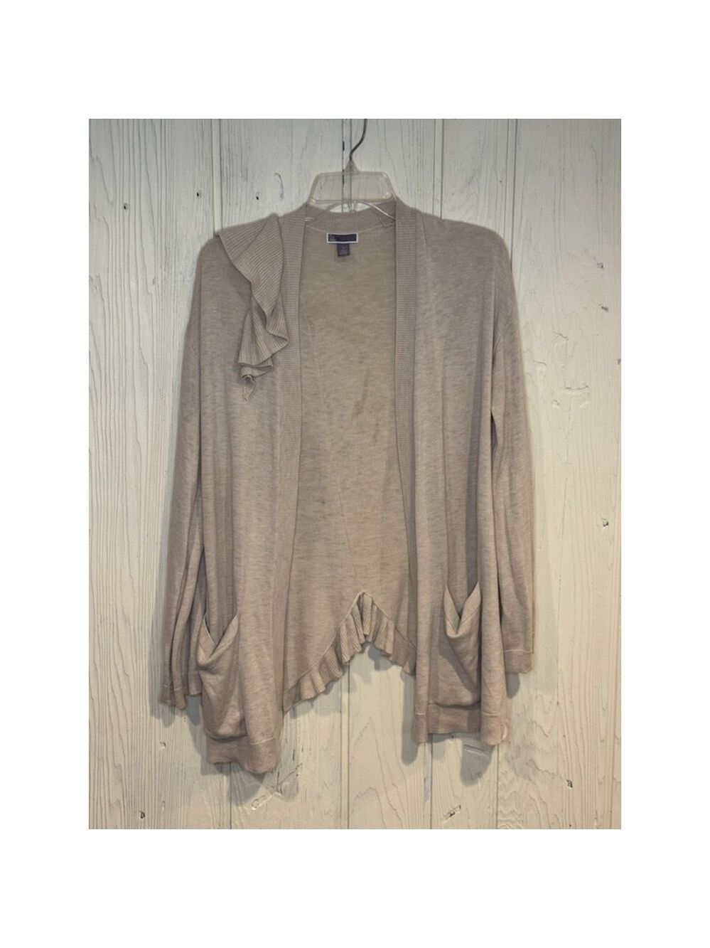 Chelsea28 Beige Ruffle Open Front Cardigan Sweater Women's Small